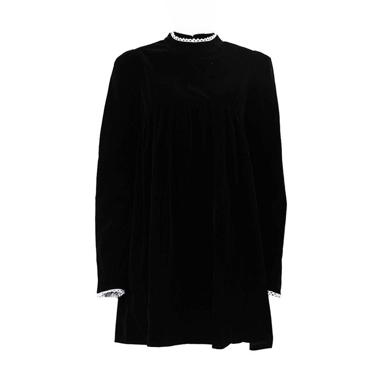 Leila Statement Women's a Line Dress with High Collar and Ruffle Details Chic Silhouette Collection