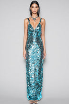 Ellis Sequin Deep V Strapless Maxi Dress