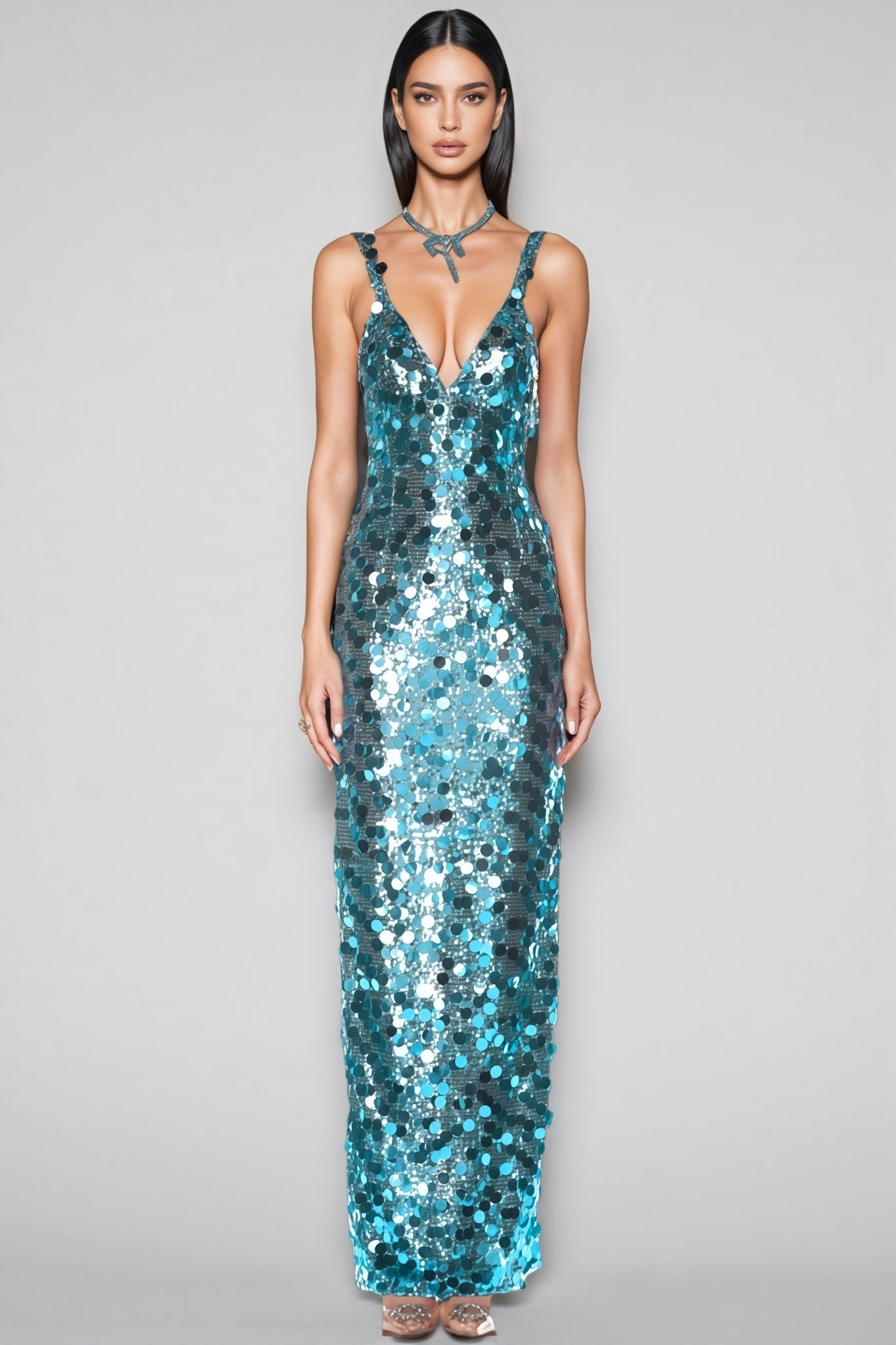 Ellis Sequin Deep V Strapless Maxi Dress