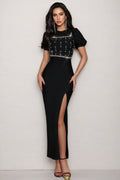 Sileny Studded Bubble Sleeve Slit Maxi Dress