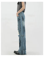 Vintage Distressed And Dirt-Dyed Patchwork Wide-Leg Jeans