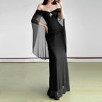 Autumn Winter Women Clothing Ladies Mesh Stitching off Shoulder Tight Waist Sheath Dress for Women