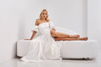Yen Pocketed Off The Shoulder Smocked Midi Dress Off White