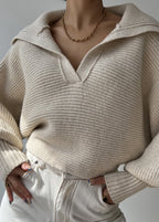 Oversized Ribbed Knit CollaRed Sweater