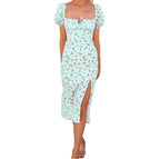 Frida Minimalist Women's Floral Print Puff Sleeve Midi Dress Premium Wardrobe Essential