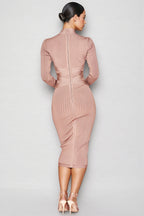 Layra Solid Colour Stand Collar Midi Dress-Brown