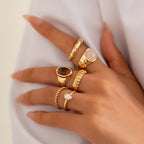 6-Piece Irregular Gemstone Metal Ring Set