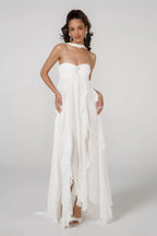 French halterneck chiffon dress