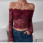Lace Off-Shoulder Long Sleeve Top