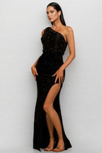 Sherwood One-Shoulder Sequined Slit Maxi Dress