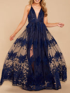 Crossing Paths Velvet Tulle Maxi Dress Navy FINAL