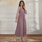 Casual Round Neck Stitching Mesh Dress
