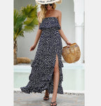 Wonderstruck Floral Smocked Ruffle Midi Dress Navy