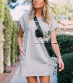 Sorrel Pocketed Knit T Shirt Dress Beige