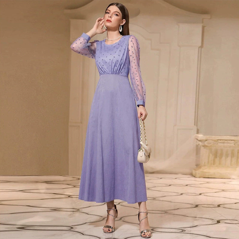 round Neck Long Sleeve High Waist Slim Dress