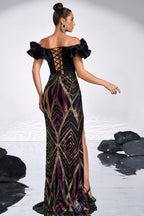 Rebekah Black Sequined Slit Maxi Dress