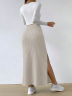 CozyKnit High-waisted slim-fitting side slit knitted long skirt
