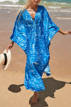 Simple Unique Printed Pleated Front Slit Cover Up