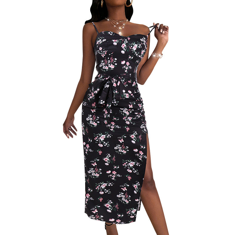 Farhan Floral Strapless Smocked Maxi Dress Black