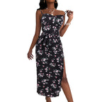 Farhan Floral Strapless Smocked Maxi Dress Black