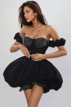Xavias Black Rhinestone Strapless Mini Dress