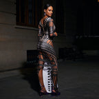 Ripped Skinny Sheath Dress Rhinestone Printed Dress
