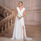 Solid Color V neck Backless Velvet Collar Chiffon Split Elegant Slim Fit Cocktail Evening Dresses