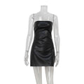 Tight Tube Top Cinched Waist Sheath Dress Leather Red Carpet Cocktail Dress