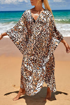 Simple Unique Printed Pleated Front Slit Cover Up