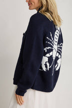 Fashion Lobster Pattern Casual Long Sleeve Knit Cardigan