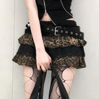Leopard Print Tiered Lace Bow Mini Skirt