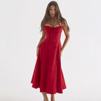Backless Slim Fit Strap Dress Vacation Floral Split Mid Length Dress