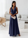 Anita Chic Women's Solid V Neck Long Dress Statement Occasion Edit