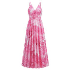 Bohemian Printed Maxi Dress V neck Strap Dress
