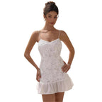 Zoe Aesthetic Women's Floral Design Mini Dress with Spaghetti Straps and Ruffle Hem Elevated Occasion Wear