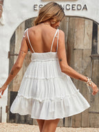 Flattering Tiered Ruffle Empire Waist Mini Summer Sundress - White