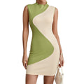 Sunken Stripe Color Contrast Patchwork Design Slim Sheath Dress