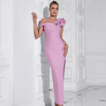 Solid Color Slim Fit Oblique Shoulder Dress Side Slit Elegant Bandage Dress
