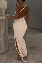 Juliana Rope Detail Ruched One Shoulder Cutout Stretch Maxi Dress