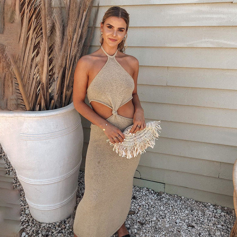 Rita Cotton Cutout Halter Midi Dress Sand