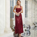 Backless Lace up Sequ Dress Prom Evening Dress