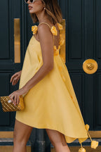 Women's new suspender satin dress INS casual loose vacation elegant yellow rose dress