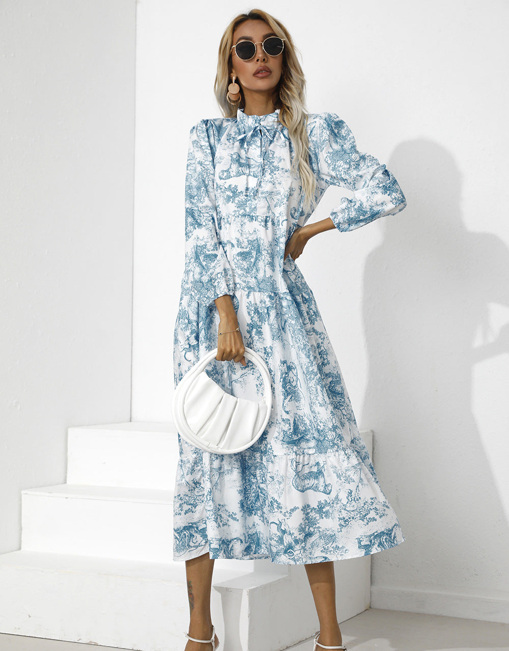 Tempe Floral Ruffle Midi Dress Blue