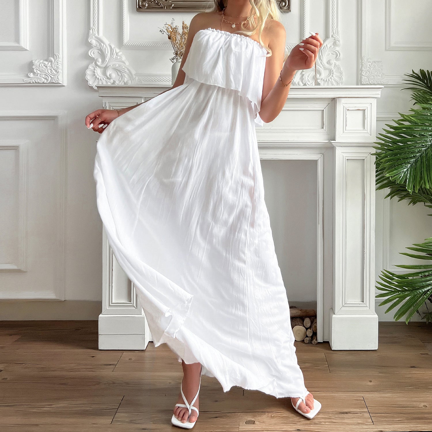 Positive Energy Strapless Maxi Dress Off White
