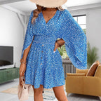 Wendy Exclusive Women's Floral Dress with Swing Sleeves and V Neck Premium Wardrobe Essential