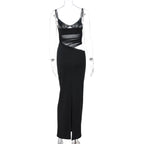 Patchwork Slit Mesh See through Sling Dress