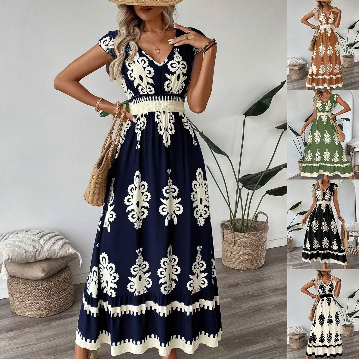 Aurora Minimalist Women's Embroidered V Neck Maxi Dress Elevated Occasion Wear