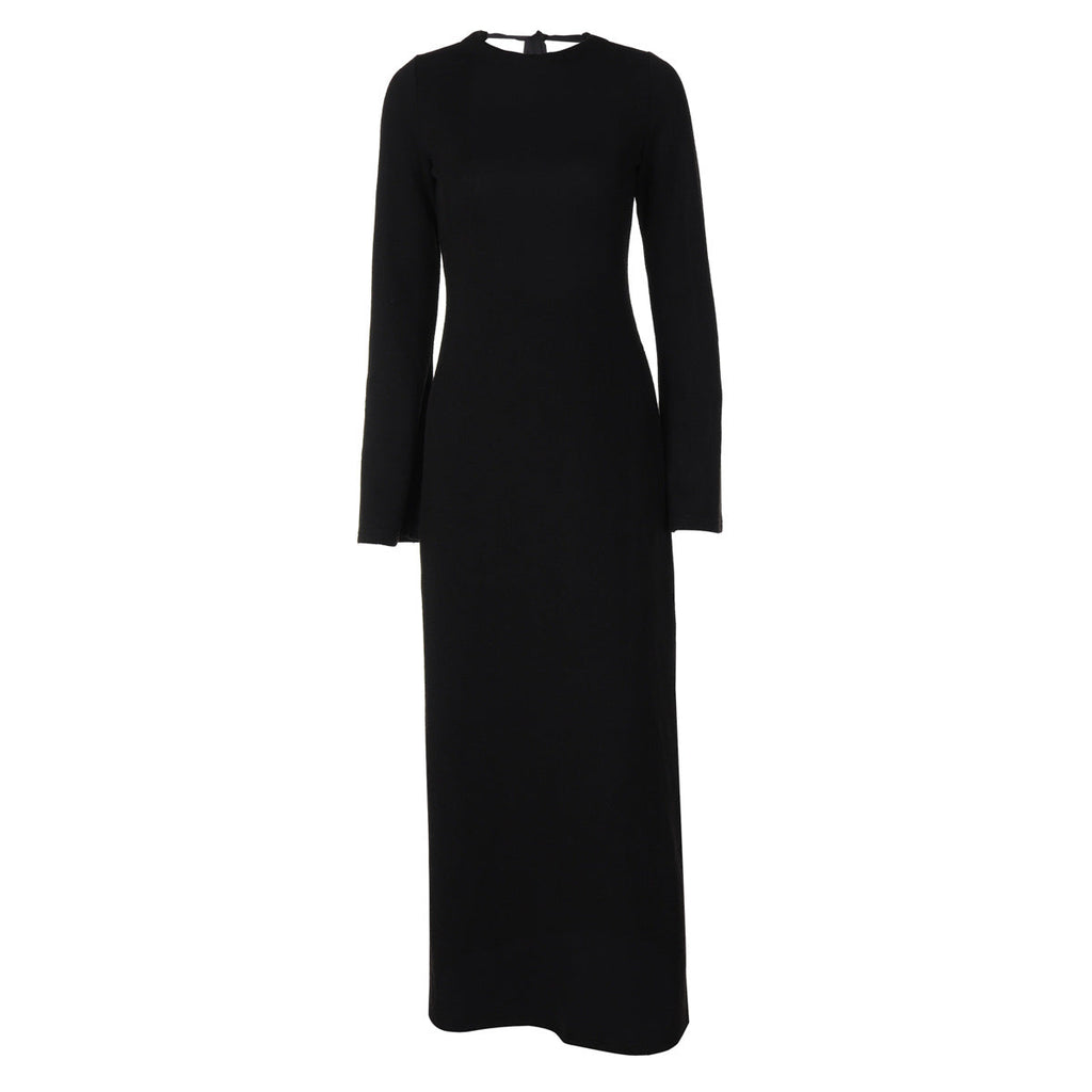 Solid Color Backless Long Sleeves Lace up Slim Fit Dress