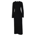 Solid Color Backless Long Sleeves Lace up Slim Fit Dress