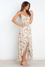 Bingham Satin Floral Ruffle Maxi Dress Cream